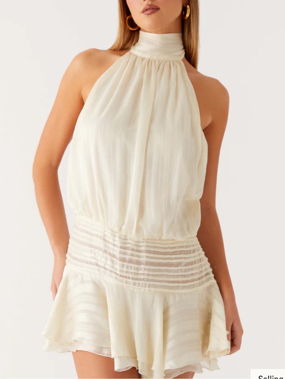 Peppermayo Cream Backless Halter Mini Dress